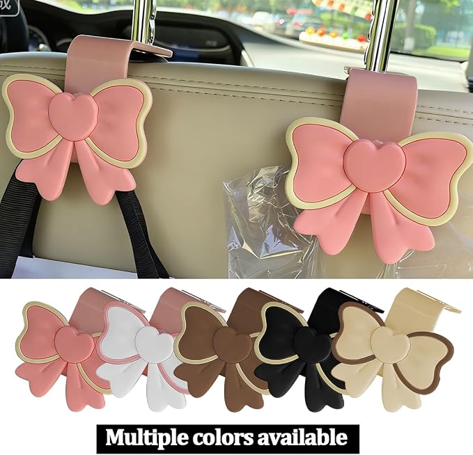 2PCS Car Seat Headrest Hook, Cute Bow Vehicle Backseat Storage Hanger Purse Handbag Organizer, Automotive Interior Seat Back Hook Holder for Umbrella Hat Bag, Universal for Vehicles (Pink) - Image 5
