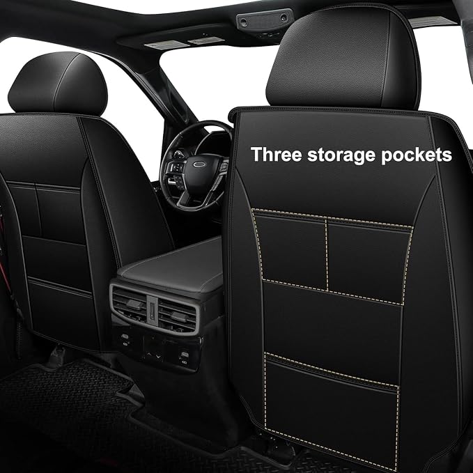 Car Seat Covers Full Set Custom Fit for Nissan Rogue 2014-2020 | Faux Leather Seat Covers Breathable Waterproof Seat Protectors Automotive Seat Cushion with Airbag Compatible Black, 5 Seats - Image 2