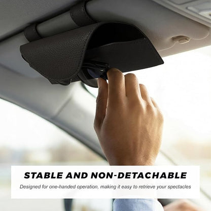 Sunglass Holder for Car Visor, Magnetic Auto Sun Visor Eyeglass Organizer with Dual Back Clips, Leather Glasses Protective Storage Case Universal for Most Vehicles Visors (Black) - Image 4