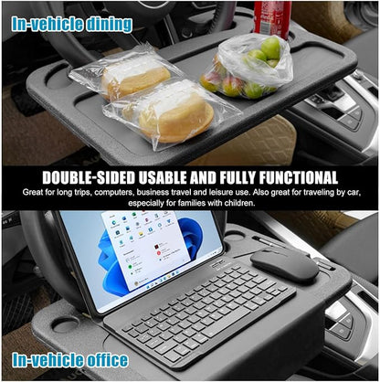 Car Steering Wheel Desk, Multifunctional Auto Seat Stand Trays for Eating and Working, Double Sided Design Steering Wheel Table Desk for Laptop, Food, Car Accessories (Black) - Image 4