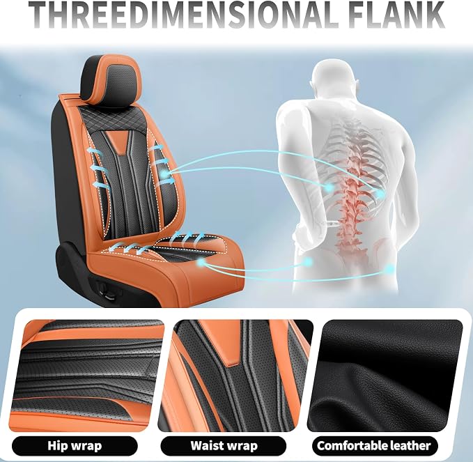 Fit Maxima Car Seat Covers Premium Leather for Nissan Maxima 2011-2025 2026. Waterproof， Breathable, Scratch-Resistant & All-Weather Seat Cushion Protector（2 Front Seats,Orange&Black - Image 7
