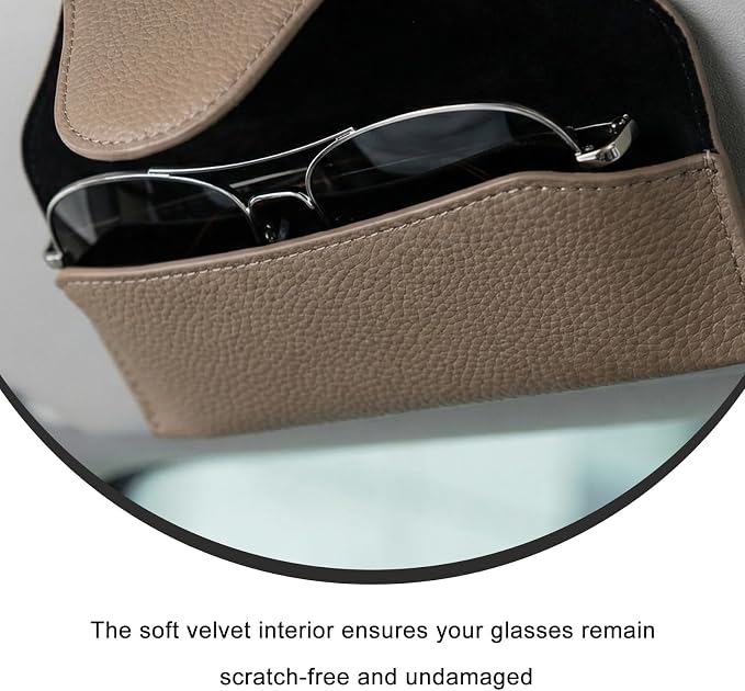 Sunglass Holder for Car Visor, Magnetic Auto Sun Visor Eyeglass Organizer with Dual Back Clips, Leather Glasses Protective Storage Case Universal for Most Vehicles Visors (Brown) - Image 6