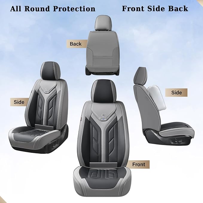Coverado Car Seat Covers Full Set, Automotive Seat Covers Car Seat Protector Car Seat Cushion, Waterproof Leather Seat Covers for Cars, Universal Fit for Most Sedans SUV Pick-up Truck(Gray&Black) - Image 4