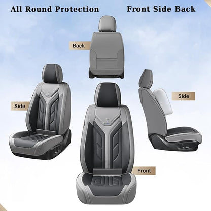 Coverado Car Seat Covers Full Set, Automotive Seat Covers Car Seat Protector Car Seat Cushion, Waterproof Leather Seat Covers for Cars, Universal Fit for Most Sedans SUV Pick-up Truck(Gray&Black) - Image 4