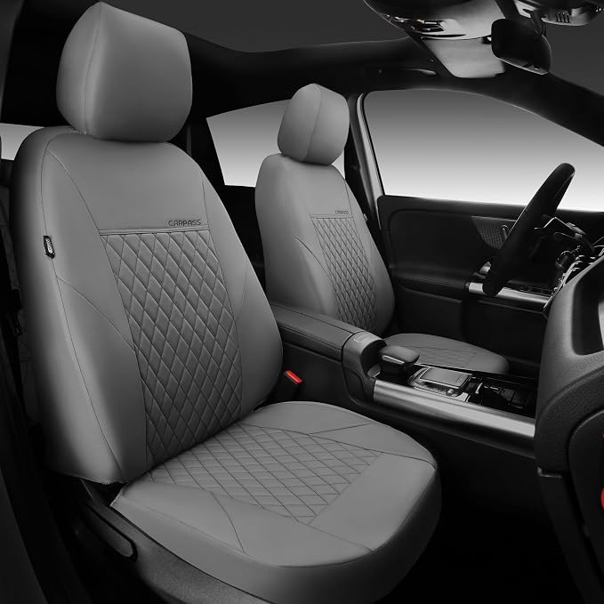 CAR PASS Quilting Faux Leather Seat Covers Full Set, Waterproof Deluxe PU Premium Auto Seat Cover, Breathable Seat Covers Universal Fit for Most Sedan SUV Van Small Truck, Airbag Compatible All Gray - Image 2