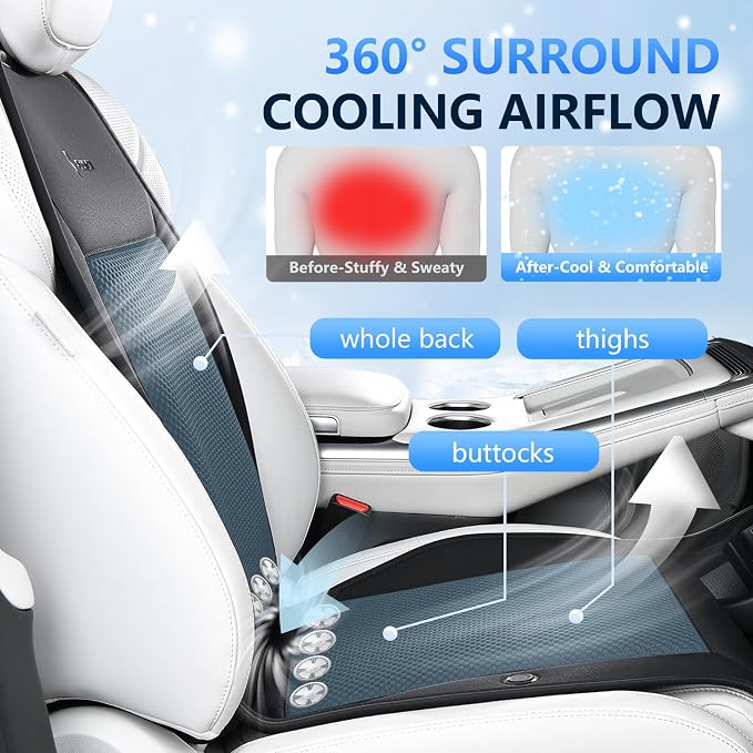 Cooling Car Seat Covers Blowing & Suction Ventilated Car Seat Cushion with 8 Turbo Fans 12V-24V 3-Speed Adjustable Car Seats Cooling Pad Universal Fit for Car SUV Truck Van Summer Driving - Image 5