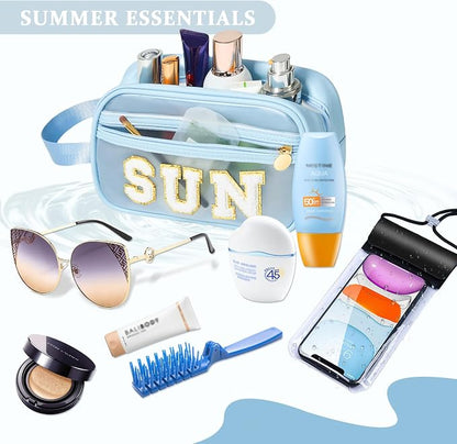 COSHAYSOO Clear Sunscreen Bag Makeup Toiletries Pouch Beach Vacation Essentials Summer Travel Stuff Accessories Personalized Graduation Gifts for Her Women College Teen Girls Teacher Nurse Blue SUN - Image 4