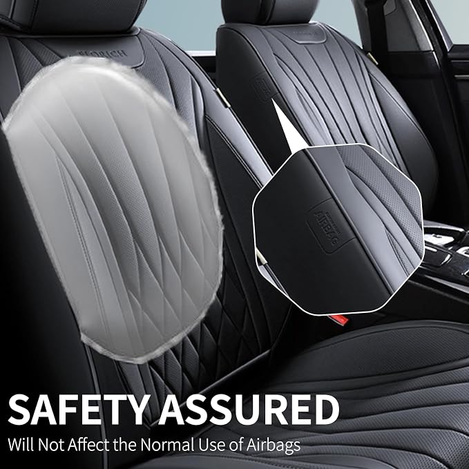 FLORICH Car Seat Covers Front Seats, Luxury Fashion Solid Black Seat Covers, Waterproof Nappa Leather Car Seat Protector, Airbag Compatible, Full Covered Car Seat Cover Universal Fit for Most Cars - Image 2