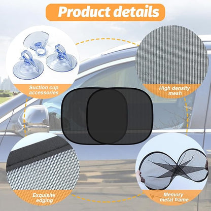 5 Pack Car Window Sunshade Set, Side and Rear | mesh fabric, metal support frame, suction-cup mounting, twist-fold storage, UV and heat blocking - Image 3