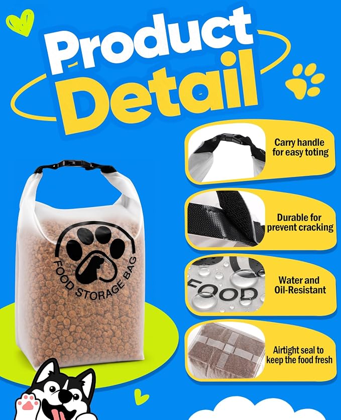 Pet Food Storage Bag for Travel - Transparent Leak-Proof Dog Food Container with Roll-Top Closure, Keeps Kibble Fresh for Camping Trip, Dog Boarding, Weekend Getaways (14 Cups) - Image 3