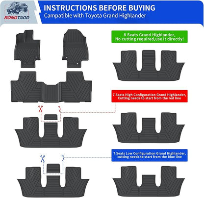 Rongtaod Floor Mats Set for 2024 2025 2026 Toyota Grand Highlander | Trunk Mat with Backrest Mat Waterproof Cargo Mat Cargo Liner TPE All Weather Back Seat Protector Grand Highlander Accessories - Image 4