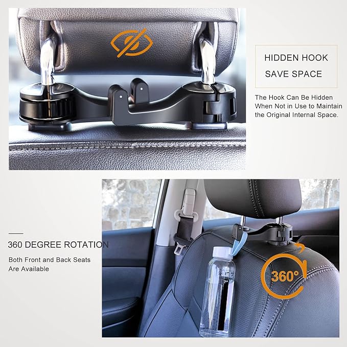 Car Headrest Hook with Phone Holder, Universal 360 Rotation Headrest Hooks for Purses and Bags (Silver) - Image 5