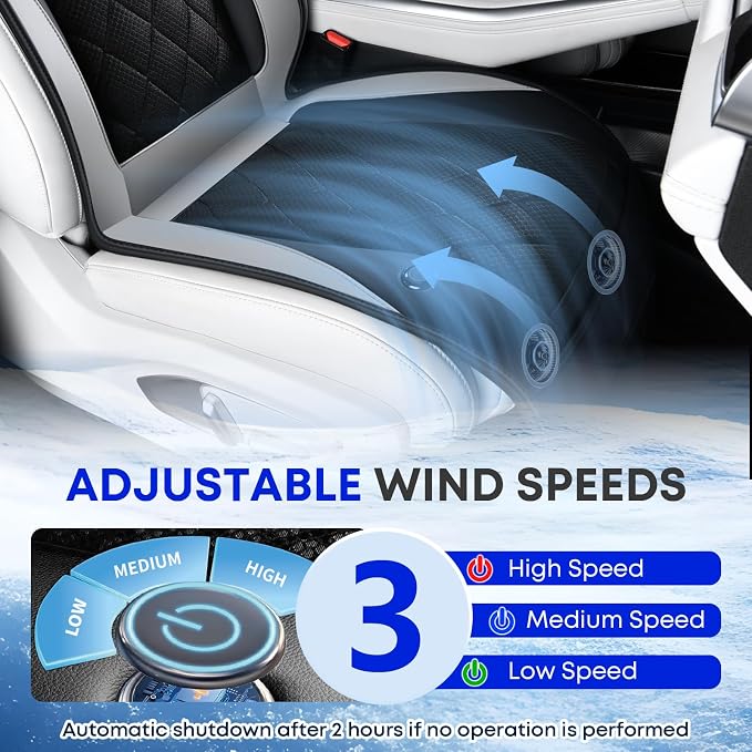 [2026 Upgrade] Cooling Car Seat Cover Ventilated Seat Cushion Summer Driving 12V-24V Ventilated Car Seat Cushion with 2 Powerful Turbo Fans with 3-Speed Adjustable Universal Fit Most Car-Slight Grey - Image 4
