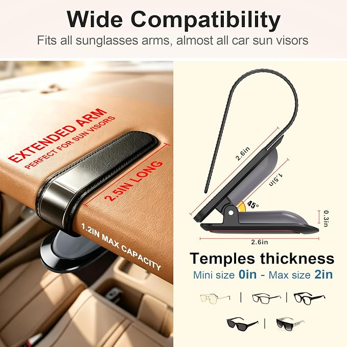 Veharvim Sunglass Holder for Car (2 Pack, One-Handed Operation, Gentle & Secure Hold, Silicone Padded, Universal Fits Sunglass and Car Visor) - Sunglasses Clip for Car Visor (Red, 1 Pack) - Image 5