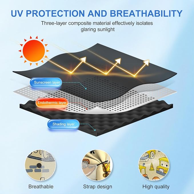 Car Window ShadesCar Window Shades, [Upgraded] 8 Strong Magnets Magnetic Side Window Sun Shade [2 Pack] - Dual Layer UV Ray Protection Car Sunshade for Baby, Kids & Pets.Construction Vehicle Cartoon - Image 3