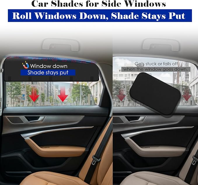 Wolfcar Car Window Shades for Baby, Magnetic 2-in-1 Detachable Side Window Sun Shade with Hook-and-Loop, Car Curtains & Car Shades for Side Windows for SUV/Truck, Privacy & UV Protection, 4 Pcs - Image 6