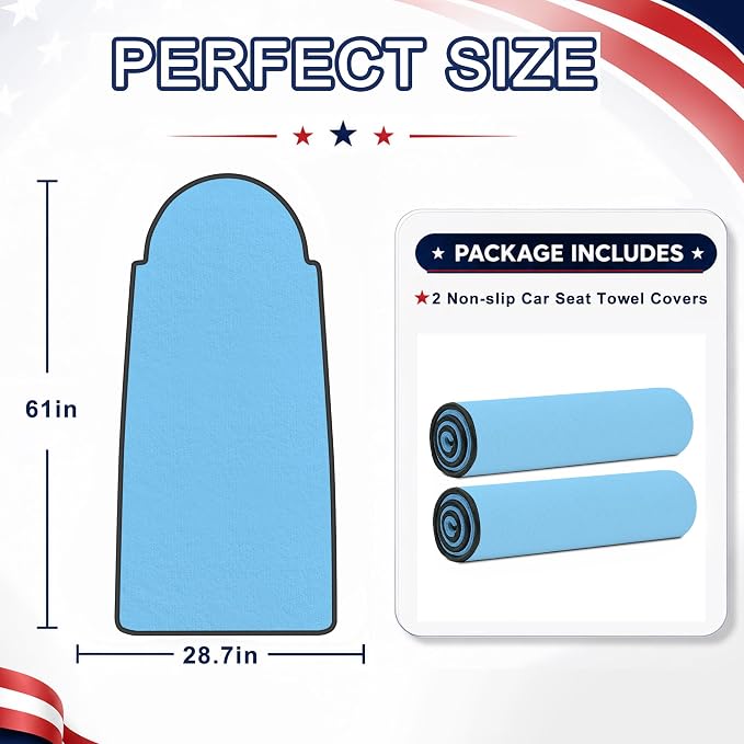 Car Seat Towel Cover 2 Pack for Front Seats, Sweat Absorbent Car Seat Protector with Non-Slip Backing, Waterproof Towel Car Seat Covers for Runners, Gym, Swimming, Beach, Pets, Sky Blue - Image 7