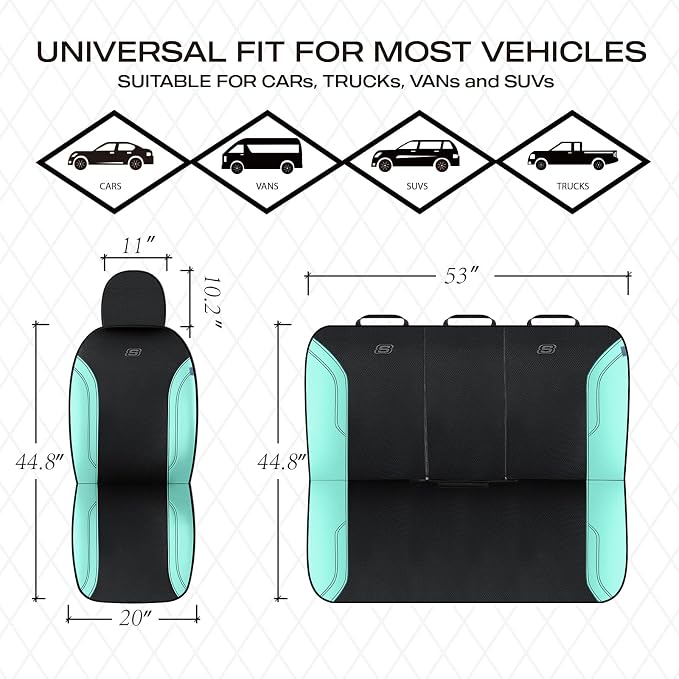 Skechers Work Seat Covers, Leather Car Seat Covers 5-Times Stronger Built-in Webbing, Oxford Fabric Seat Cover Full Sets, Airbag Compatible, Automotive Comfort for Cars, Trucks, SUVs,Mint - Image 8