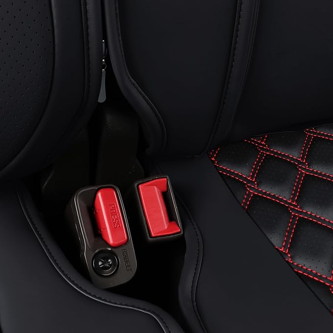 Huidasource Rear Bench Leather Seat Covers Fit for Chevy Silverado GMC Sierra 1500 2007-2013 & 2019-2026, 2500HD 3500HD 2020-2026 Crew Double Extended Cab WT LS LT Custom(Back Row/Black&Red) - Image 8