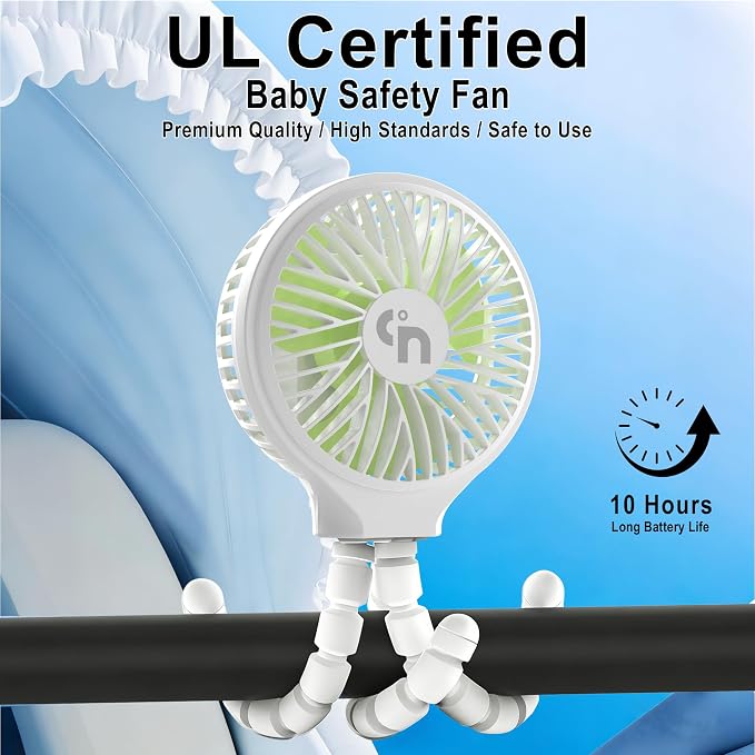 WiHoo Portable Stroller Fan, 11H Ultra-long Battery Life 3 Speed 360°Rotate, USB Rechargeable or Battery Operated Cooling Clip On Personal Fan for Baby Crib Travel Car Seat White - Image 2