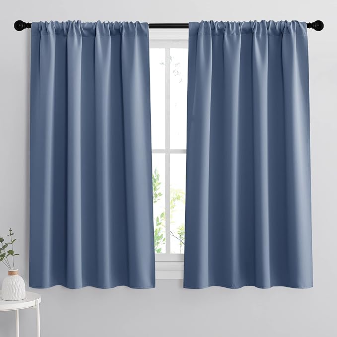 RYB HOME 54 inch Blackout Curtains for Living Room Bedroom, Rod Pocket | Thermal Insulated, Room Darkening, Temperature Balance, Shades for Studio Dorm Rental Room, W42 x L54, Stone Blue, 2 Panels by RYBHOME