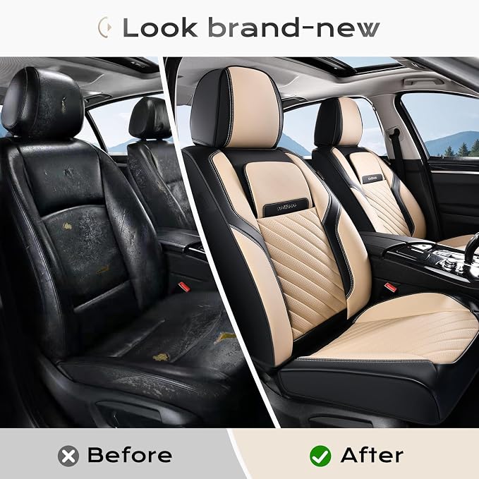 Coverado Car Seat Covers Full Set 5 Pieces, Luxury Nappa Leather Seat Covers Universal Fit Waterproof Non-Slip Breathable Front & Back Automotive Seat Protectors for Cars, SUVs, Trucks - Image 8