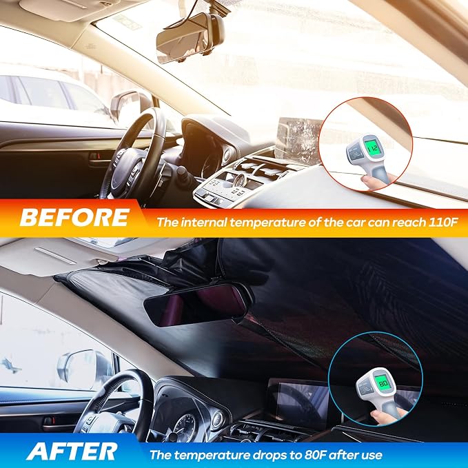 Car Windshield Sun Shade, Foldable Reflective UV Front Sunshade | 57" x 31", Sun Visor Blocks UV Rays & Keep Cool for Cars Interior, Fits Sedans, SUVs & Trucks, Foldable & Easy Storage - Image 6
