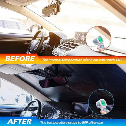 Car Windshield Sun Shade, Foldable Reflective UV Front Sunshade | 57" x 31", Sun Visor Blocks UV Rays & Keep Cool for Cars Interior, Fits Sedans, SUVs & Trucks, Foldable & Easy Storage - Image 6