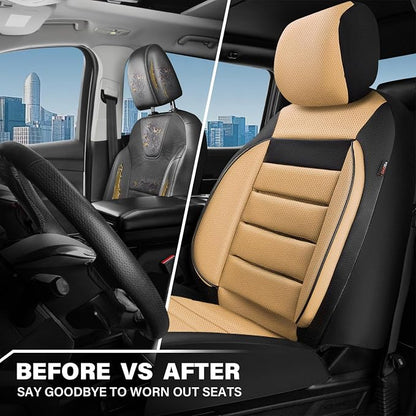 CAR PASS Faux Leather Car Seat Covers Front Seats Only, 3D Foam Support Car Seat Covers, Universal fit for Trucks Vans SUVs Sedans Automotive Comfortable, Airbag Compatible 2 Pieces Front Black Beige - Image 6
