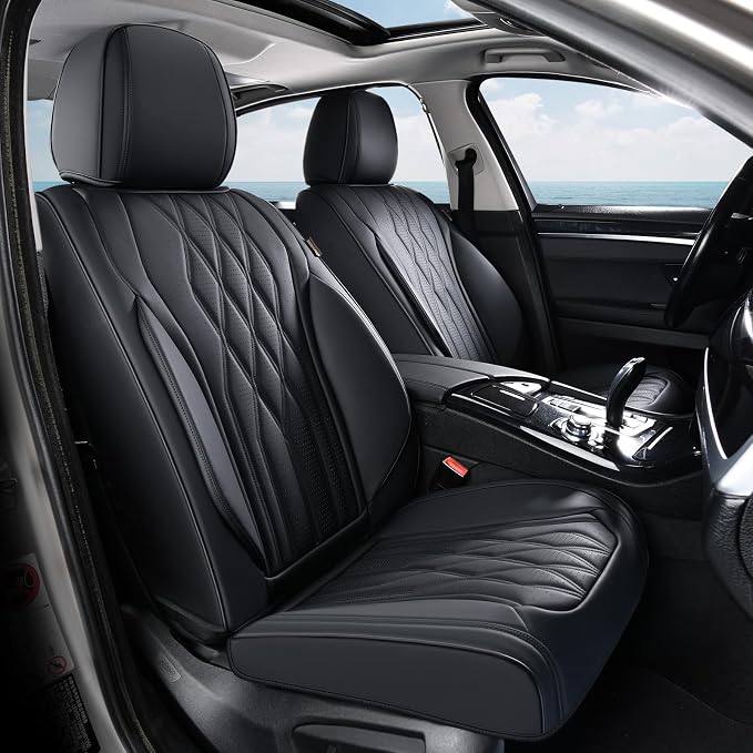 Coverado Seat Covers FullSet, 5 Seats Car Seat Protector, Waterproof Nappa Leather Cushion, Front & Rear Fit for Most Sedans SUV Pick-up Truck-Black - Image 2