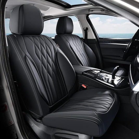 Coverado Front Seat Covers, Car Seat Protector, Waterproof Nappa Leather Cushion, Fit for Most Sedans SUV Pick-up Truck-Black by COVERADOAUTO