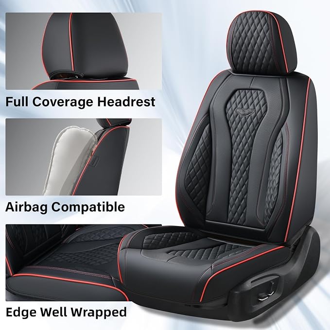Coverado Automotive Seat Covers, Leather Seat Covers Front Seat, Black Car Seat Covers, Luxury Car Seat Covers, Seat Cushion, Front Driver Seat Covers, Car Seat Protector Universal Fit Most Cars - Image 4