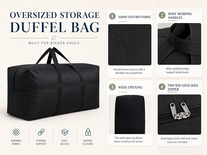 YiKitHom Extra Large Storage Duffle Bag with Zippers and Handles, Heavy Duty Blue Big Long Travel Bag -42x23x13.5Inch - Image 5