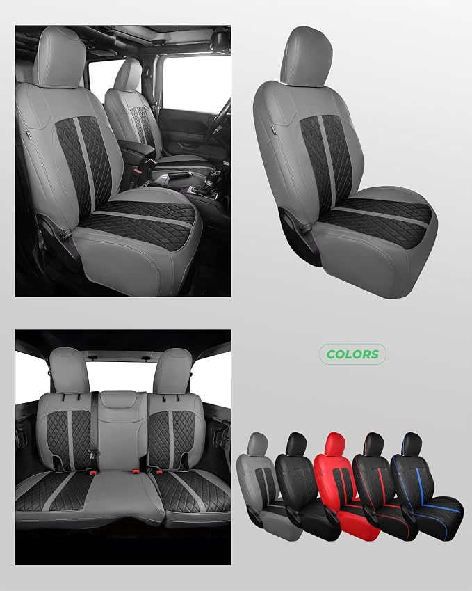 RIDEPOSH for Jeep Wrangler Leather Custom Car Seat Covers Full Set 4 Door | 2018-2026 JL, without Rear Cup Holder, Not for 4XE, Luxury Waterproof Protector, 40/60 Spilt, 5 Seats, Full Coverage, Durable - Image 8