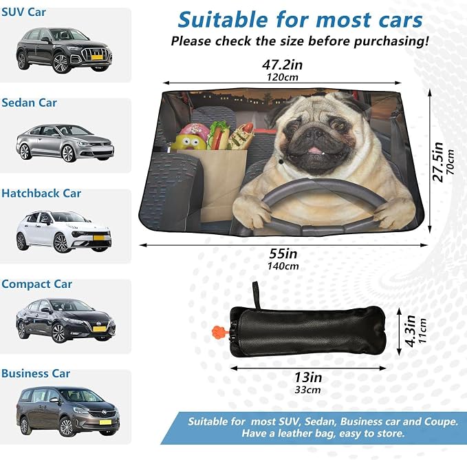 Fun Pug Dog Driving Windshield Sun Shade Umbrella Foldable Car Front Window Sunshade Blocks UV Rays Heat Keep Vehicle Cool (55" x 27.5") - Image 4