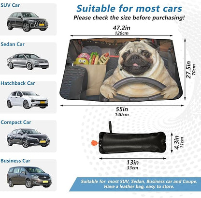 Fun Pug Dog Driving Windshield Sun Shade Umbrella Foldable Car Front Window Sunshade Blocks UV Rays Heat Keep Vehicle Cool (55" x 27.5") - Image 4