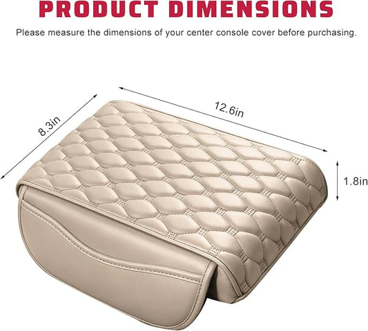 Car Center Console Cover, Memory Foam Auto Armrest Cushion Center Console Pillow Pad with Side Pockets, Anti-Scratch Leather Elbow Pillow Armrest Seat Box Protector for Most Cars (Beige) - Image 2