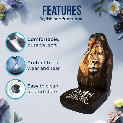 GENANY Crowned Lion Car Seat Covers, 2-Piece Front Seat Set | 2-piece polyester front seat cover set, each 35 x 21 x 21 inches, with adjustable straps and hooks - Image 6