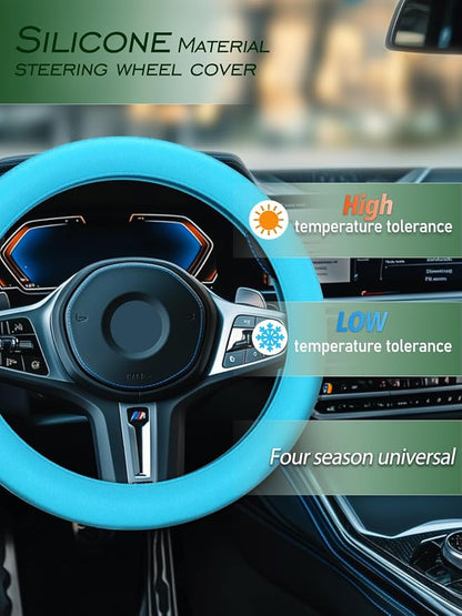 LRITER Car Steering Wheel Cover, Non-Slip Silicone Material, Light Blue | Multiple Color Choices, Universal Auto Parts Steering Wheel Cover, Suitable for Most Cars - Image 3