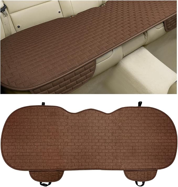 Car Seat Cover for Rear Seats, Comfortable Linen Seats Cushion Pad Mat with Storage Pockets, Anti-Slip Breathable Bottom Long Rear Seat Cover Protector for SUV Truck Van (Coffee) by Unknown