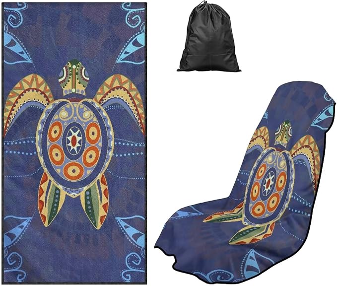 Sea Turtle Print Towel Car Seat Covers for Men Ethnic Style Print Towel Automotive Seat Covers Quick-Dry Sweat Towels with Storage Bag, 60 x 33 Inch by Baxinh