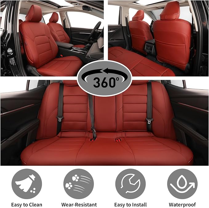 EKR Car Seat Covers for Toyota Camry 2025 2026 (Hybrid),Full Set | Custom Fit for Toyota Camry 2025 2026 XSE/XLE,Factory-Style Interior Upgrade,Easy-Wipe Protection-Faux Leather(Burgundy) - Image 4