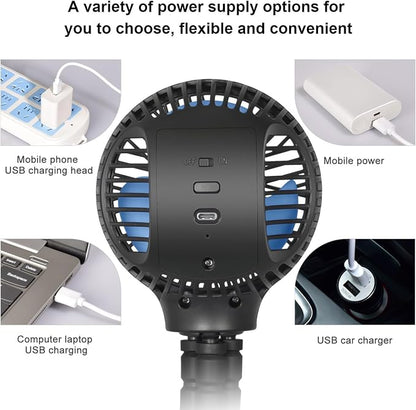 WiHoo Portable Stroller Fan, 10H Ultra-long Battery Life 3 Speed 360°Rotate, USB Rechargeable or Battery Operated Cooling Clip On Personal Fan for Baby Crib Travel Car Seat Black - Image 7