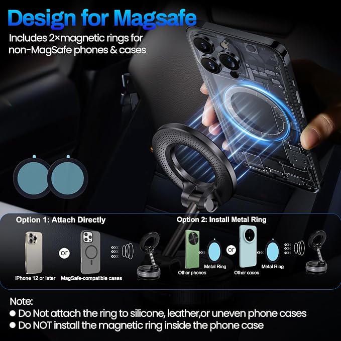 Jikasho Magnetic Phone Holder for Car, Suction Cup Phone Mount for Magsafe | 360° Adjustable Vacuum Car Phone Mount, Hands-Free Phone Holders for Your Car for iPhone 17 Pro Max 16 15 14 13 12 Air Plus - Image 6