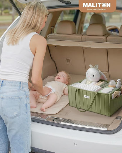 Maliton Baby Diaper Caddy Organizer for Changing Table, Green | Portable Car Diaper Organizer Caddy with 2 Side Pockets - Versatile Storage Basket for Wipes and Baby Essentials - Image 7