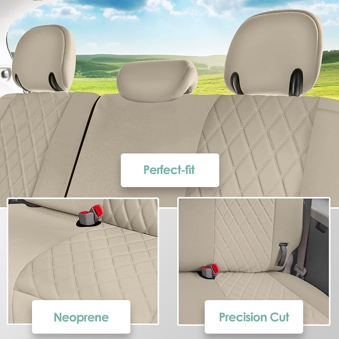 FH Group Custom Fit Car Seat Covers Specifically Made for 2011-2020 Toyota Sienna 7-8 Seater with Ultraflex Neoprene Water Resistant Automotive Seat Covers - 3rd Row Solid Beige - Image 4