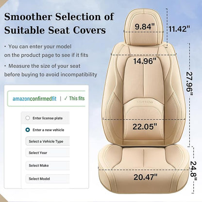 Coverado Seat Covers, Leather Seat Covers Front Seat, Luxury Car Seat Covers with Lumbar Support, Front Driver Seat Covers, Car Seat Protector Waterproof Universal Fit Most Cars(Beige) - Image 7