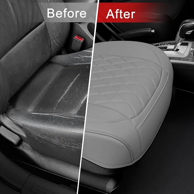 BEITK 1 Pack Leather Front Car Seat Bottom Cover Gray | PU leather,Waterproof, Full Wrap, Non-slip, Universal Fit for Sedan Truck SUV, Easy to Install - Image 5