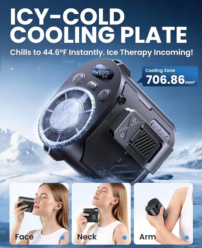 Portable Waist Fan with Ice Cooling, 4-in-1 Clip-On Fan for Car/Shirt/Hat/Belt, 16000RPM Strong Airflow, 12H Runtime, 100 Speed Settings, Wearable Fan for Outdoor Work, Camping, Travel Black - Image 3