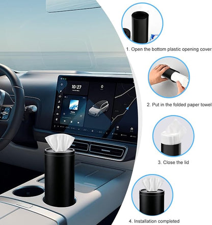 Car Tissues Cylinder, Cup Holder Car Tissue Box, Detachable Easy Cleaning Tissue Holder with 1 Pack Tissues, Black - Image 5